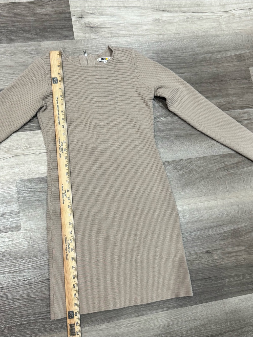 Taupe Ribbed Knit Long Sleeve Bodycon Mini Dress | Size Small | Closet Staple - Picture 5 of 8